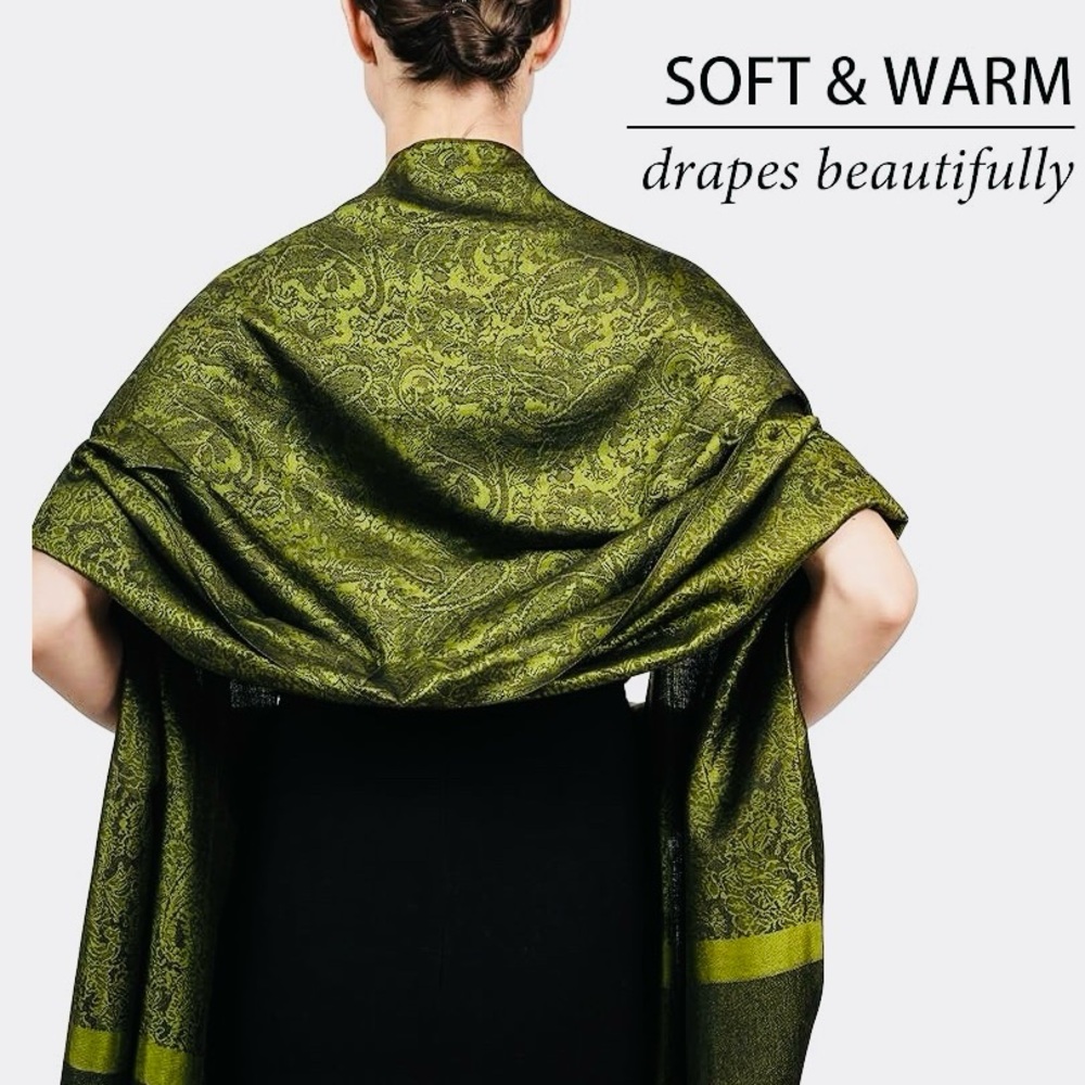 Pashmina Elegant Green Paisley  NWOT - Picture 6 of 7